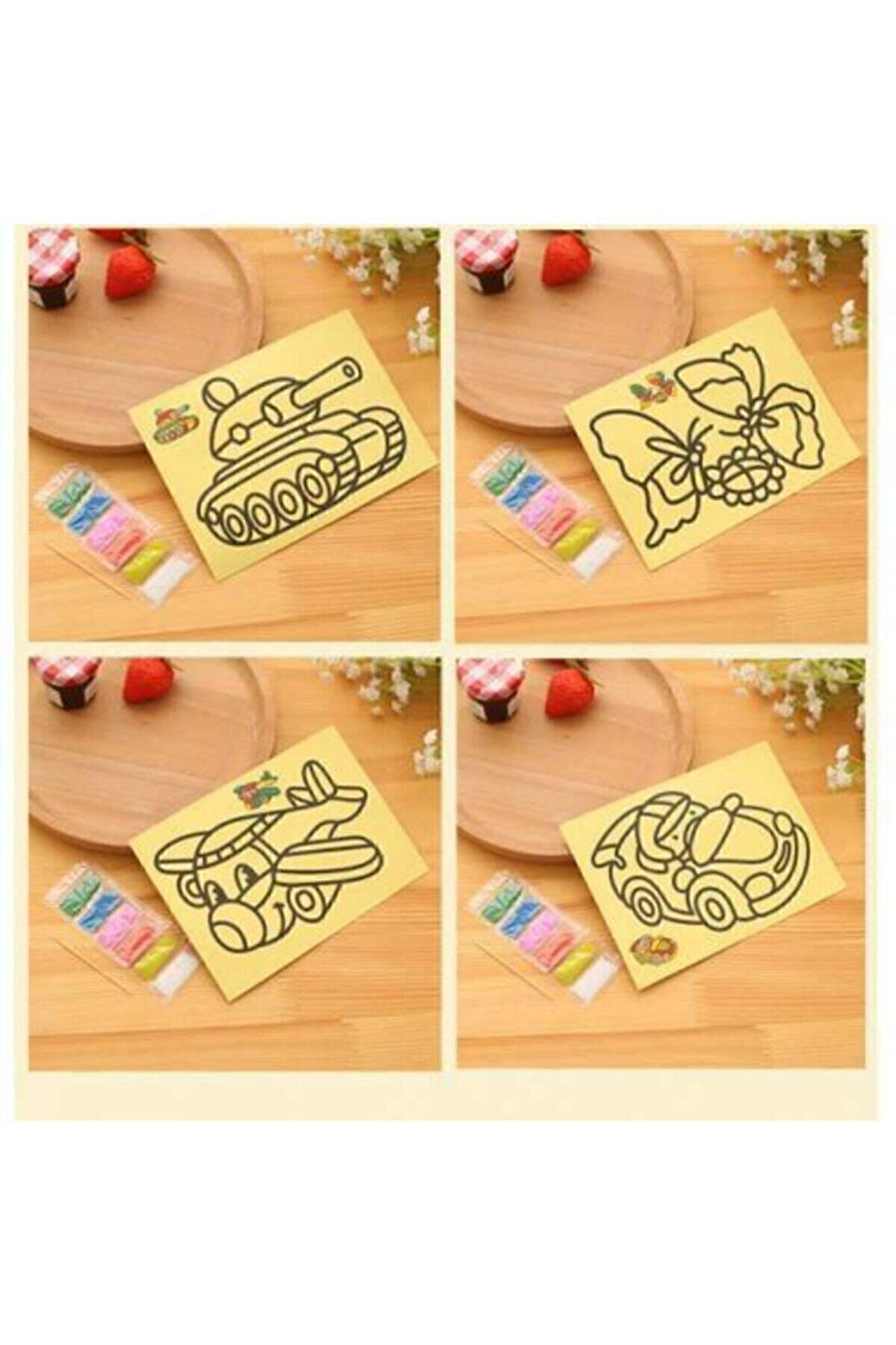 Eğitici Öğretici Çocuk Oyuncaklar A4 Boyutunda 5Adet Kum Boyama Seti Büyük Boy Kum Boyama Seti