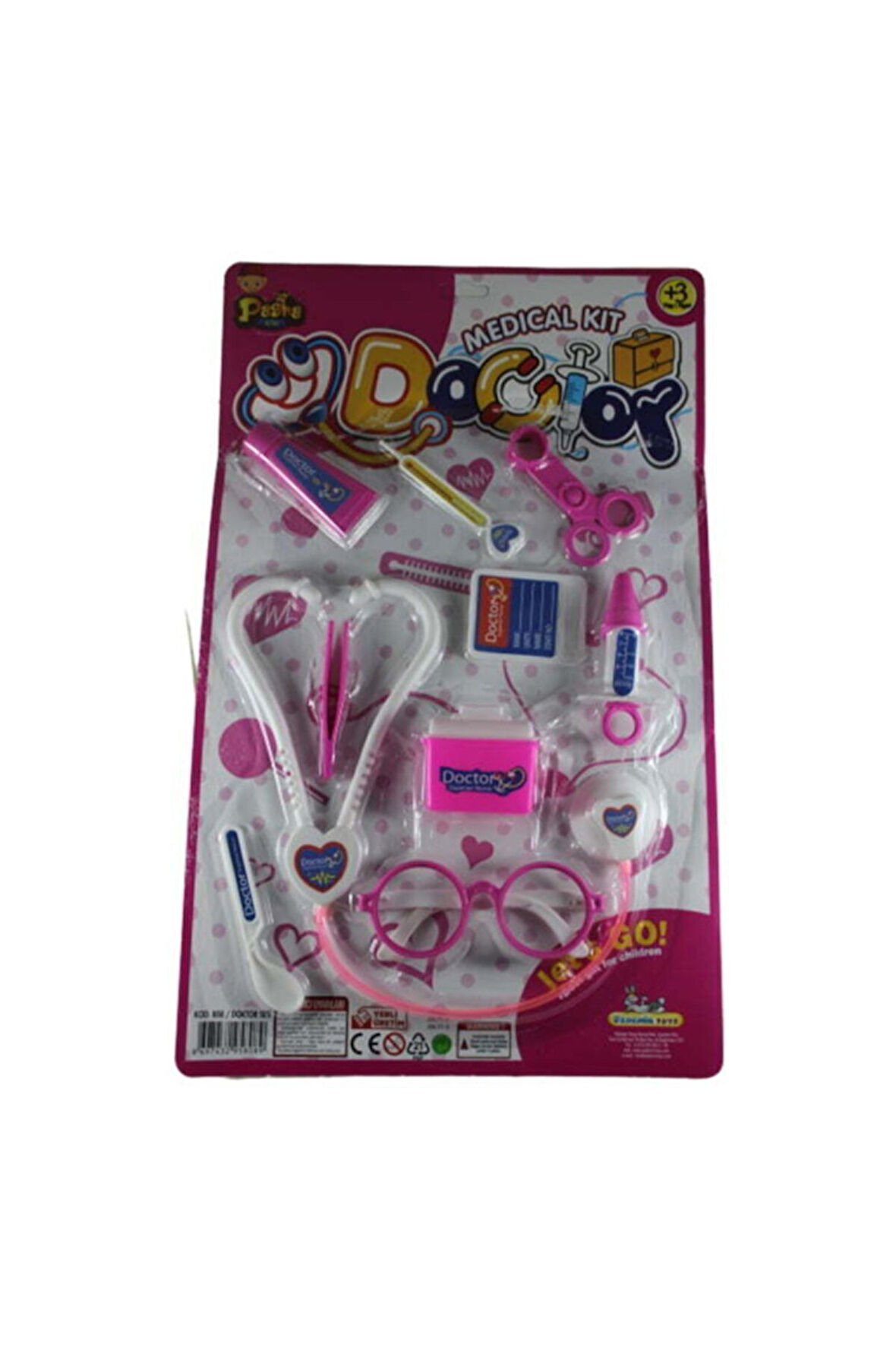 Eğitici Öğretici Çocuk Oyuncaklar Kartelada 10 Parça Doktor Seti Pembe