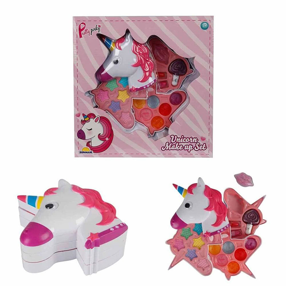 Eğlenceli Oyuncak Unicorn Şekilli 3 Katlı Makyaj Güzellik Seti Kız Erkek Çocuk Eğitici Eğitici Oyu
