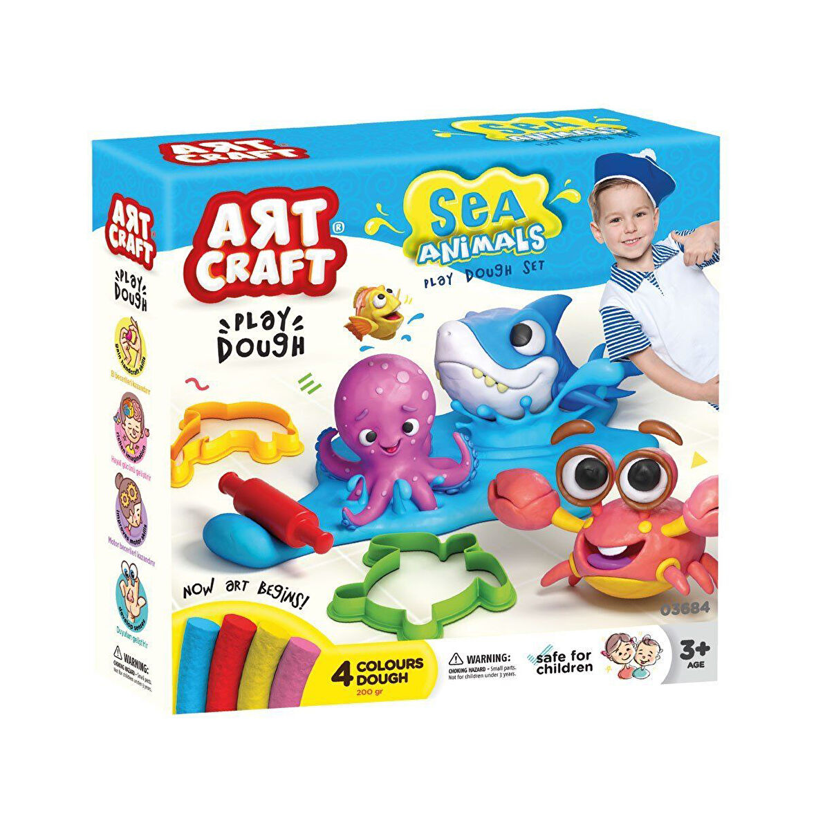 Öğretici Oyuncak 03684 Art Craft Deniz Hayvanları Hamur Set 200 gr Kız Erkek Çocuk Eğitici Eğitic
