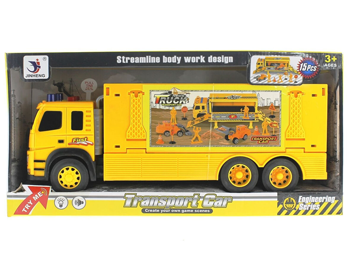 Kız Erkek Çocuk Oyuncak Sürtmeli Sesli ve Işıklı İş Makinesi Taşıyıcı Sarı Tır Kız Erkek Çocuk Eğitici E