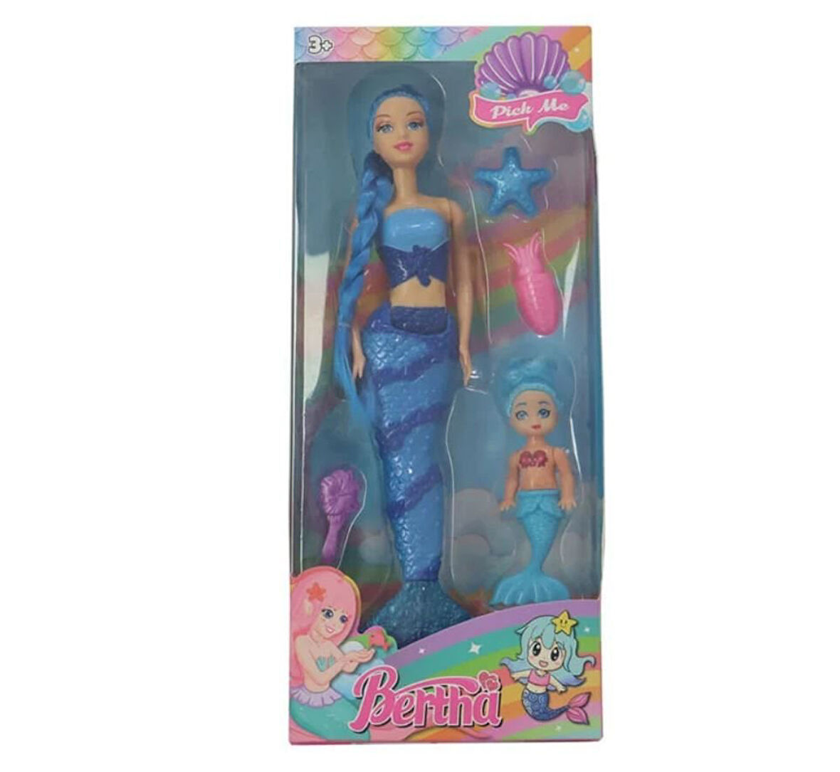 Kız Erkek Çocuk Oyuncak Mavi Denizkızı Bertha ve Şirin Bebeği Kız Erkek Çocuk Eğitici
