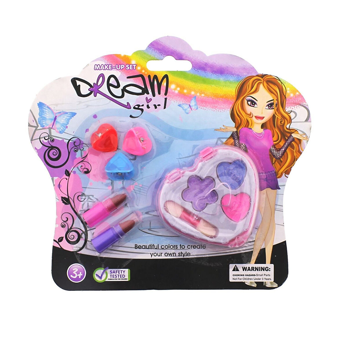 Eğitici Oyuncak Kelebek Tokalı Kalp Kutu Mini Makyaj Seti Kız Erkek Çocuk Eğitici Eğitici Oyunca