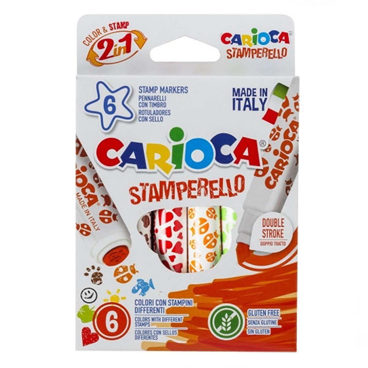 Eğlenceli Oyuncak Carioca Stamperello Keçeli Boya Kalemi 6'lı Kız Erkek Çocuk Eğitici Eğitici Oyun