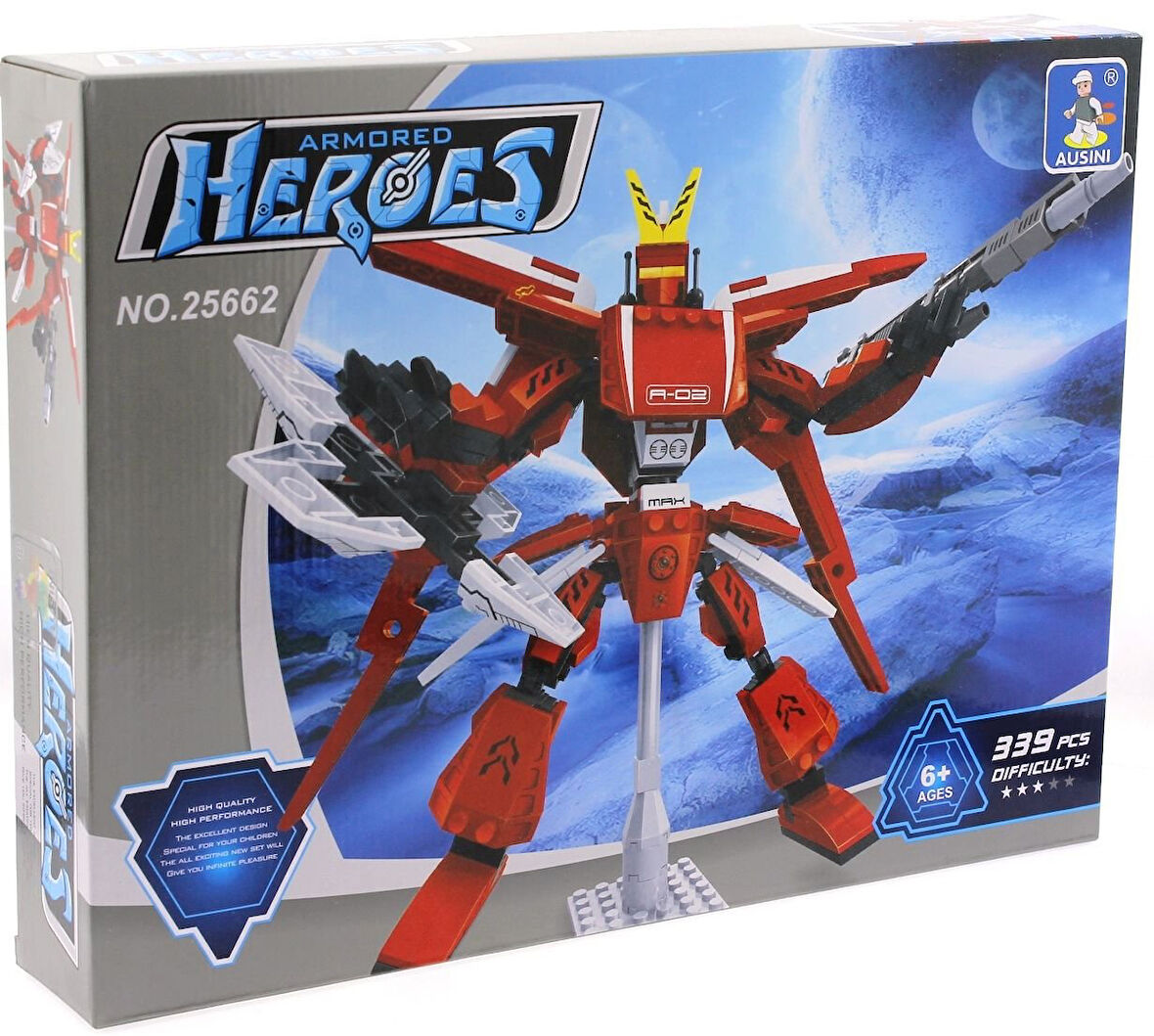 Kız Erkek Çocuk Oyuncak Ausini 339 Parça Heroes Standlı Kırmızı Robot Kız Erkek Çocuk Eğitici Eğitici Oy