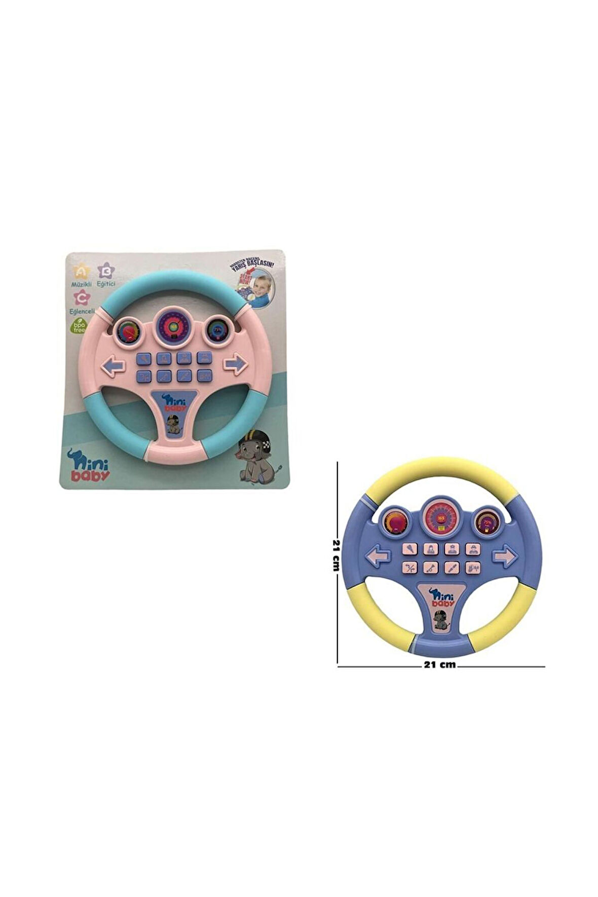 Kız Çocuk Oyuncak Erkek Çocuk Oyuncak Nini Baby Direksiyon Eğitici Sesli Müzikli 21*21cm 8 Tuşlu Oyu