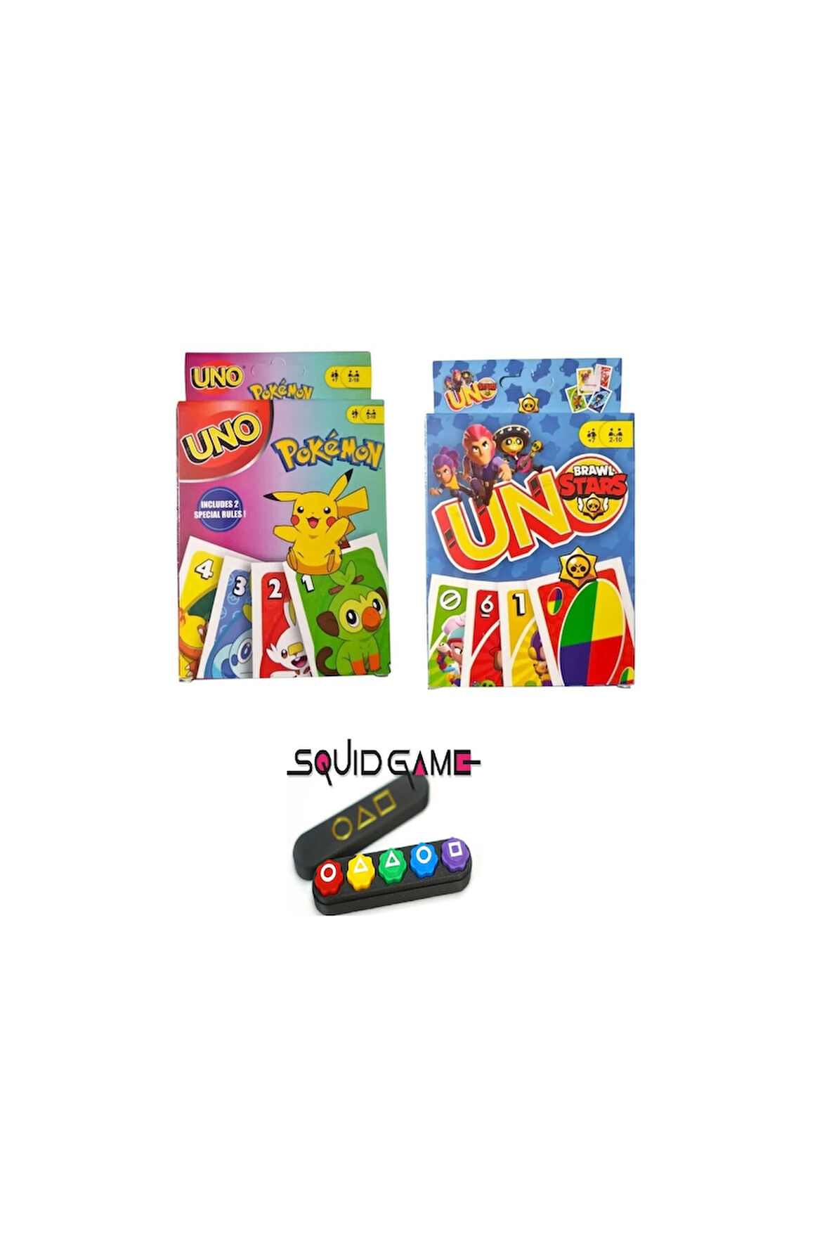 Eğitici Öğretici Çocuk Oyuncaklar Squid Game 2 Gonggi 5 Taş Pokemon Uno ve Brawl Stars Uno Oyun Kart