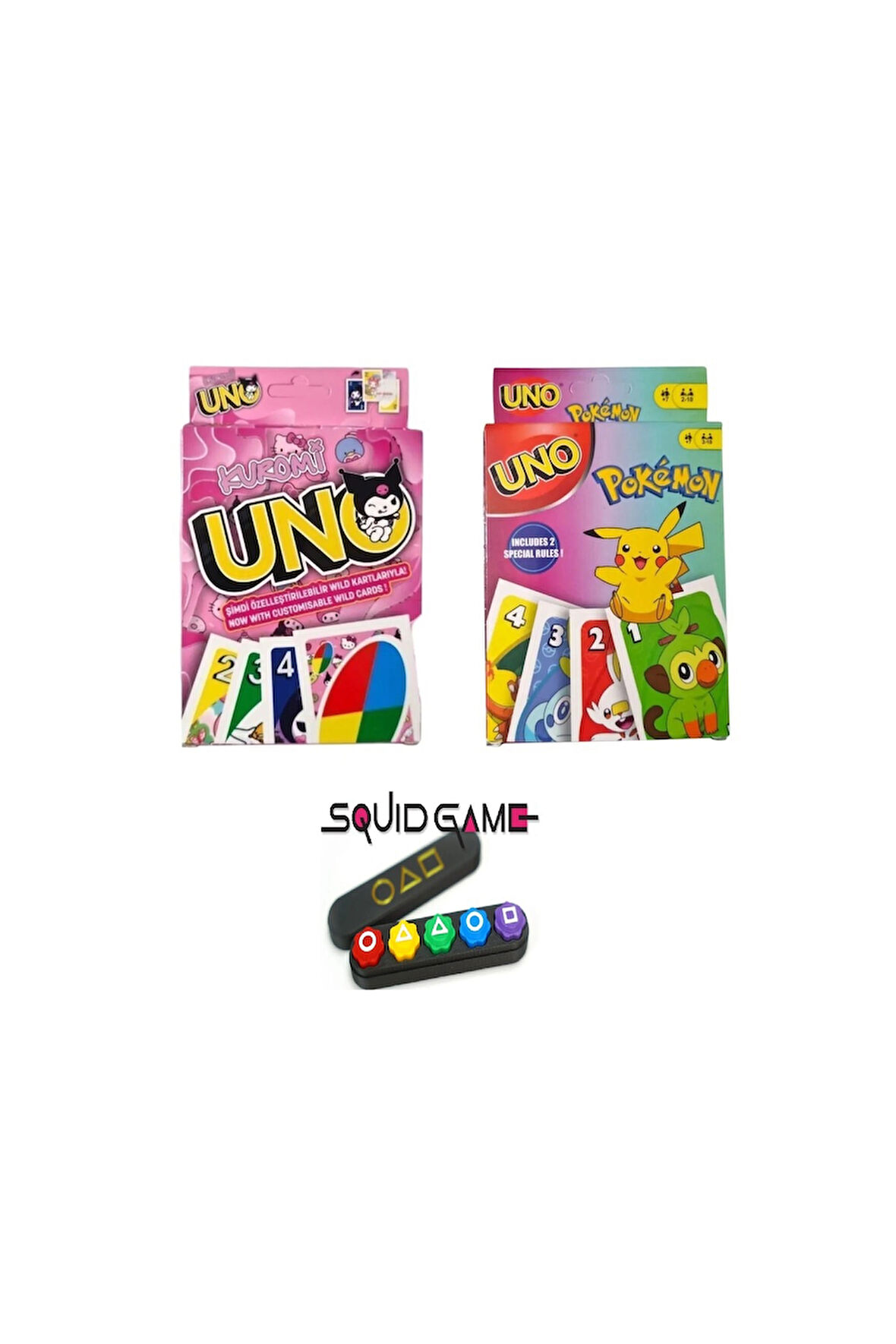 Eğitici Öğretici Çocuk Oyuncaklar Squid Game 2 Gonggi 5 Taş Kuromi Uno ve Pokemon Uno Oyun Kartları