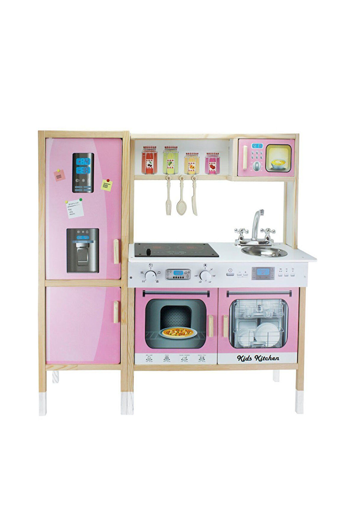 Kız Çocuk Oyuncak Erkek Çocuk Oyuncak T1013 Ahşap Buzdolaplı Mutfak Pembe Eğitici Oyuncaklar