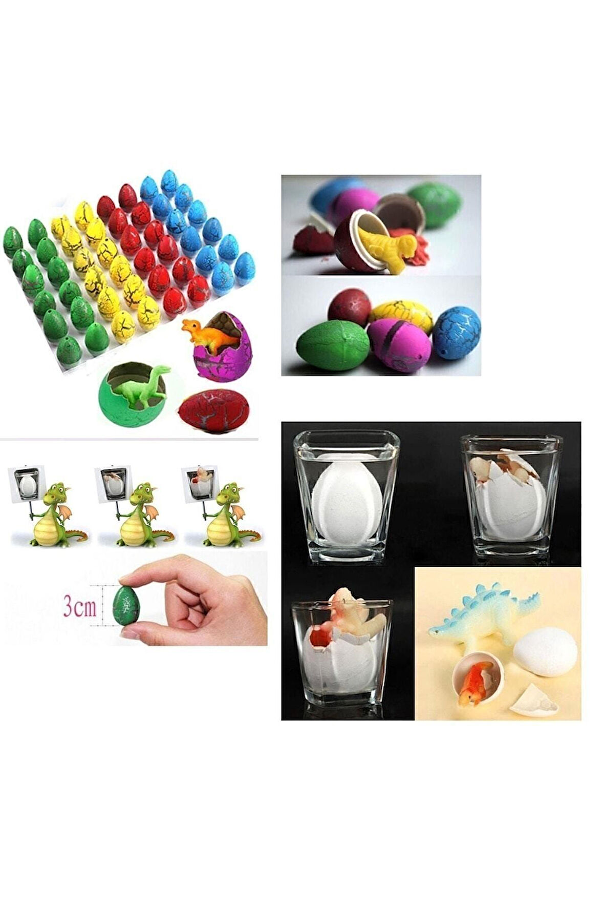 Eğitici Öğretici Çocuk Oyuncaklar 3Adet Büyük Boy 6Cm Islanınca Çatlayıp Büyüyen Dinazor Yumurtası O