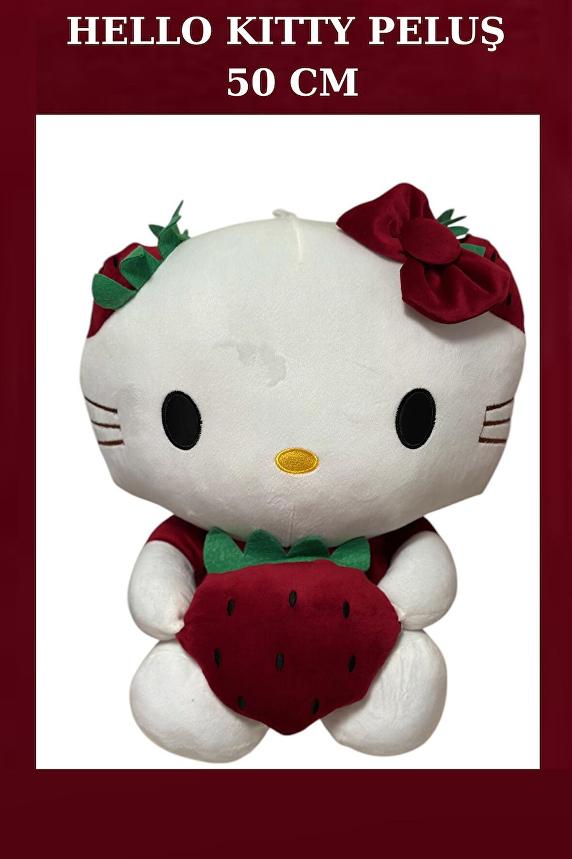 Eğitici Öğretici Çocuk Oyuncaklar Peluş Büyük Boy 50Cm Koyu Kırmızı Kurdaleli