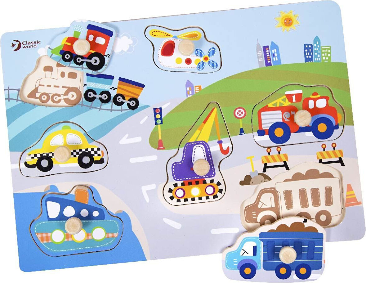 Eğlenceli Oyuncak Classic World Ahşap ilk Yapbozum Trafik Kız Erkek Çocuk Eğiticil