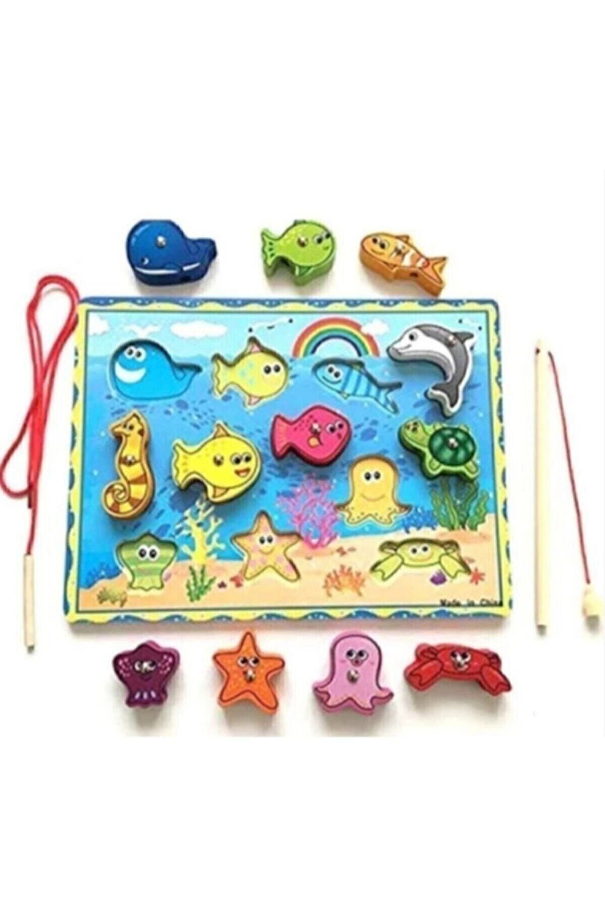 Eğitici Öğretici Çocuk Oyuncaklar Ahşap Mıknatıslı Balık Tutma Mıknatıslı Balık Tutma