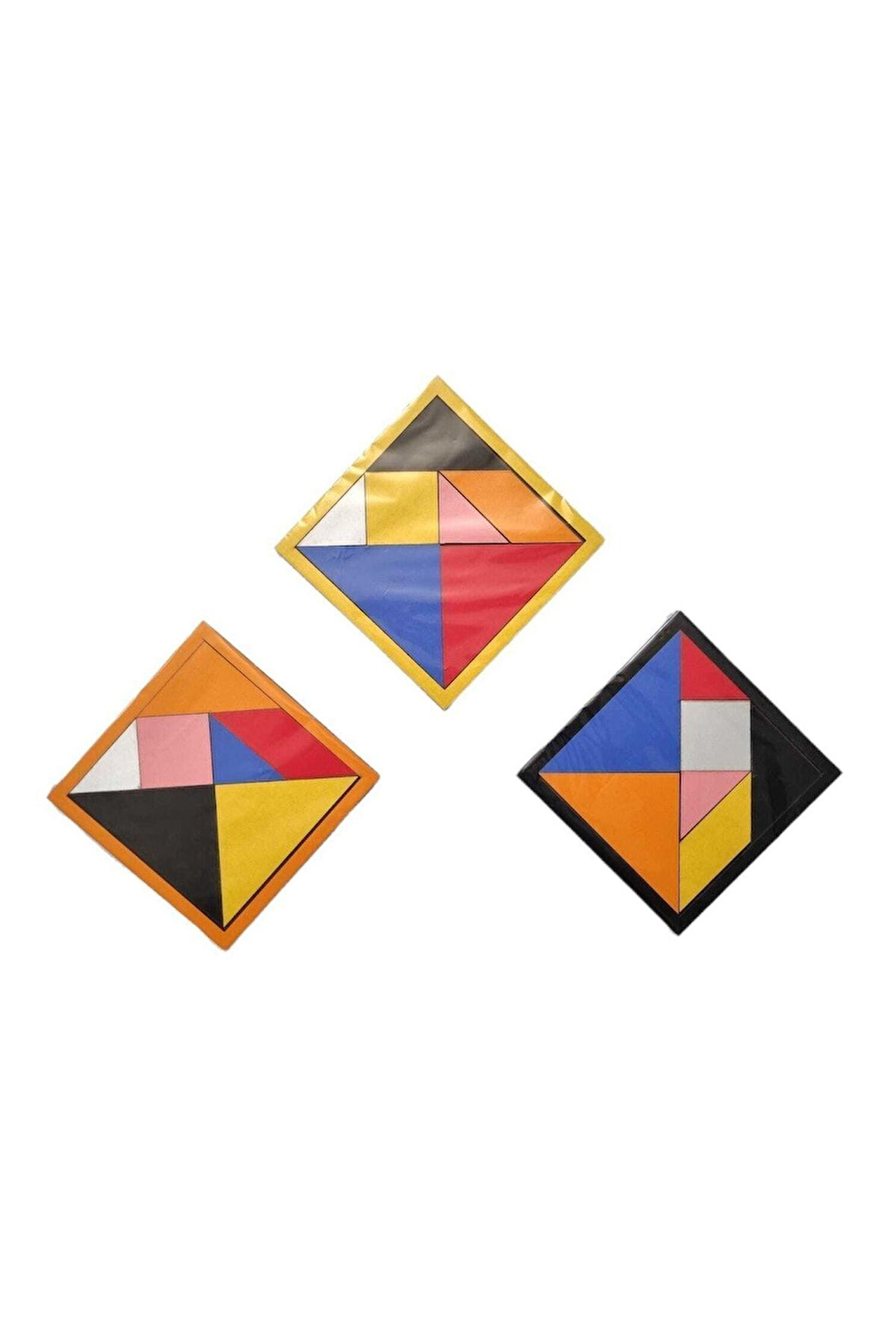 Eğitici Öğretici Çocuk Oyuncaklar Ahşap Tangram Zeka Oyunu 6mm 14x14cm 3Adet