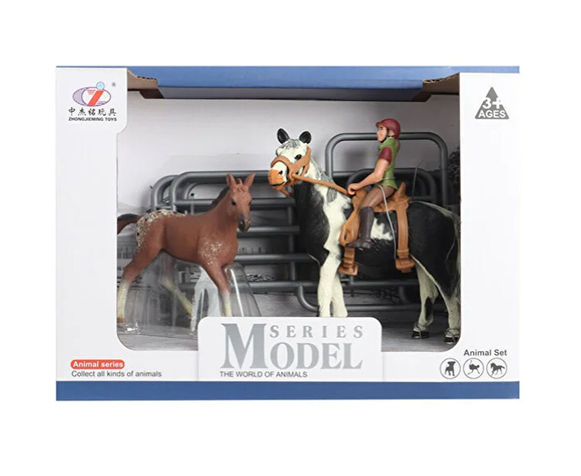 Öğretici Oyuncak Model Hayvan Seti Jokey At ve Tay Benekli Kız Erkek Çocuk Eğitici Eğitici Oyunca