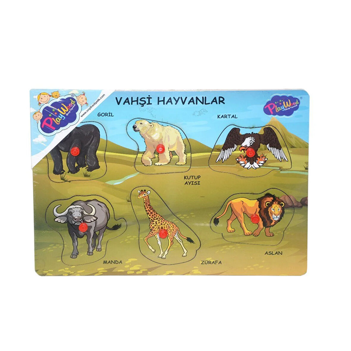 Öğretici Oyuncak ONY-328 329 Onyıl, Ahşap Tutmalı Vahşi Hayvanlar Kız Erkek Çocuk Eğitici Eğitici