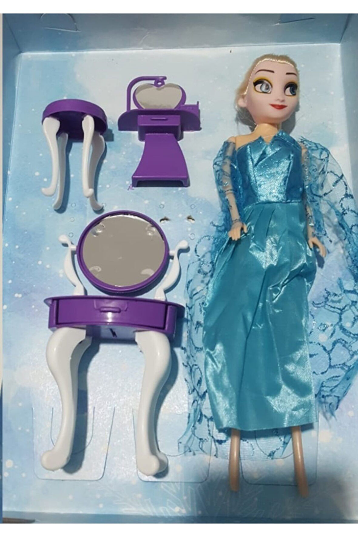 Eğitici Öğretici Çocuk Oyuncaklar Karlar Prensesi Elsa Karlar Ülkesi Oda Takımlı Oyuncak Bebek 30Cm