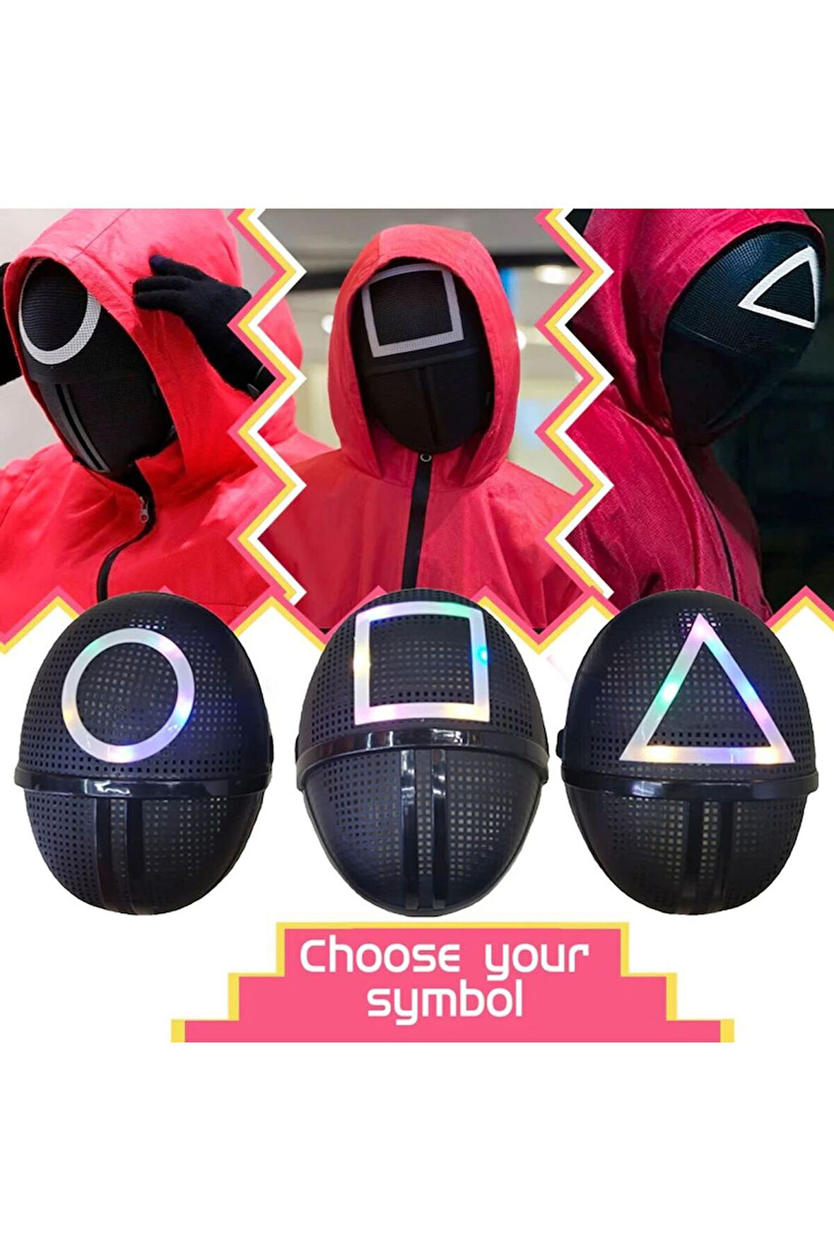 Eğitici Öğretici Çocuk Oyuncaklar Squıd Game Işıklı Kare-üçgen-yuvarlak Maske 3 Lü Işık Efektli (ışı