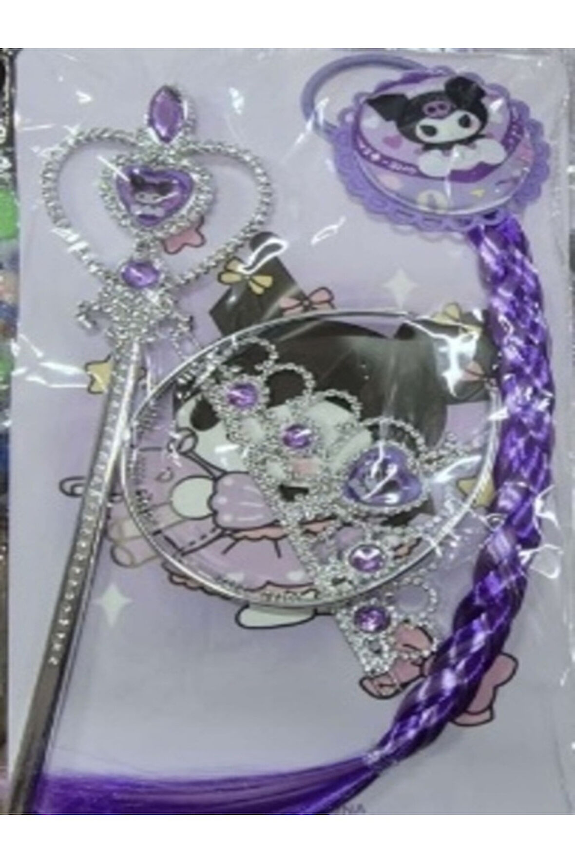 Eğitici Öğretici Çocuk Oyuncaklar Kuromi Mor Uzun Örgü Saç Tokası Asa Ve Tacı Set Kalpli Seti