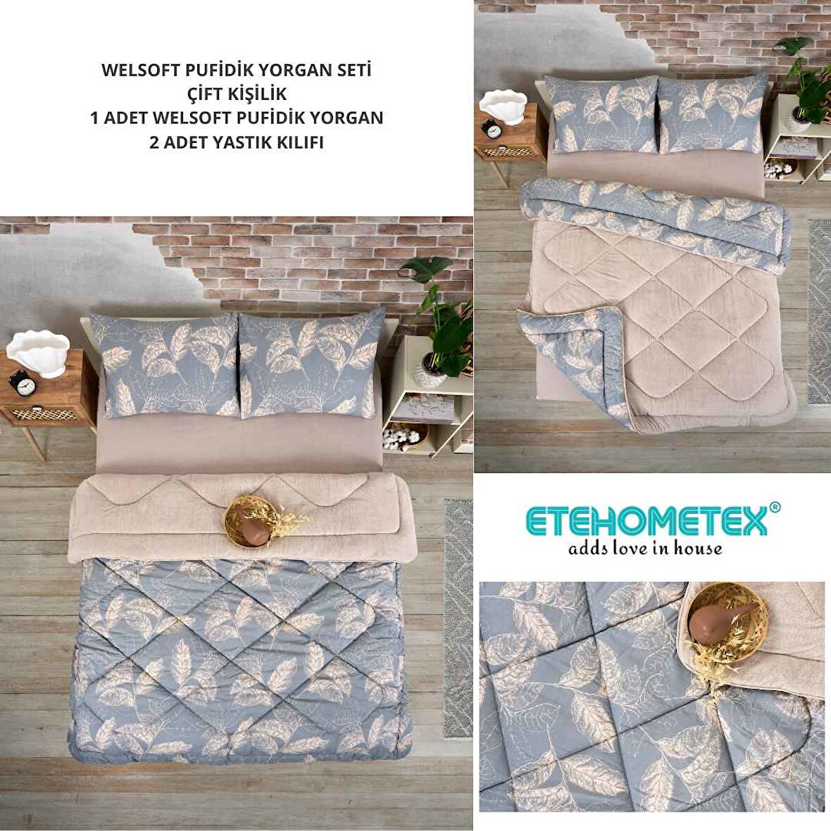 ETE HOMETEX ÇİFT KİŞİLİK LÜX WELSOFT YORGAN SETİ 195X215CM ARİNA BEJ 8696474231861