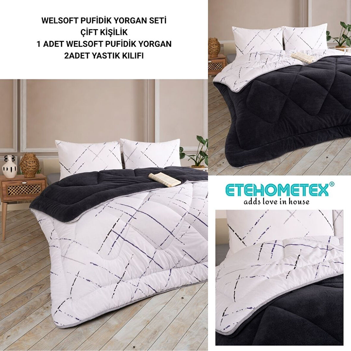 ETE HOMETEX ÇİFT KİŞİLİK LÜX WELSOFT YORGAN SETİ 195X215CM YANSIMA ANTRASİT 8696474231938