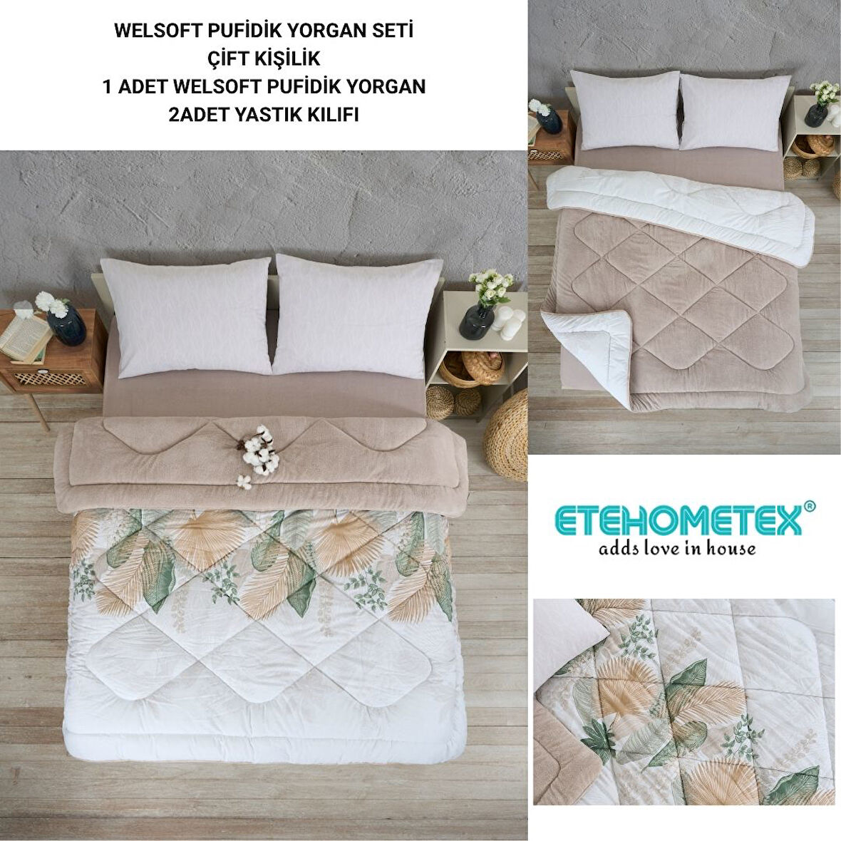 ETE HOMETEX ÇİFT KİŞİLİK LÜX WELSOFT YORGAN SETİ 195X215CM ALENA BEJ 8696474231940