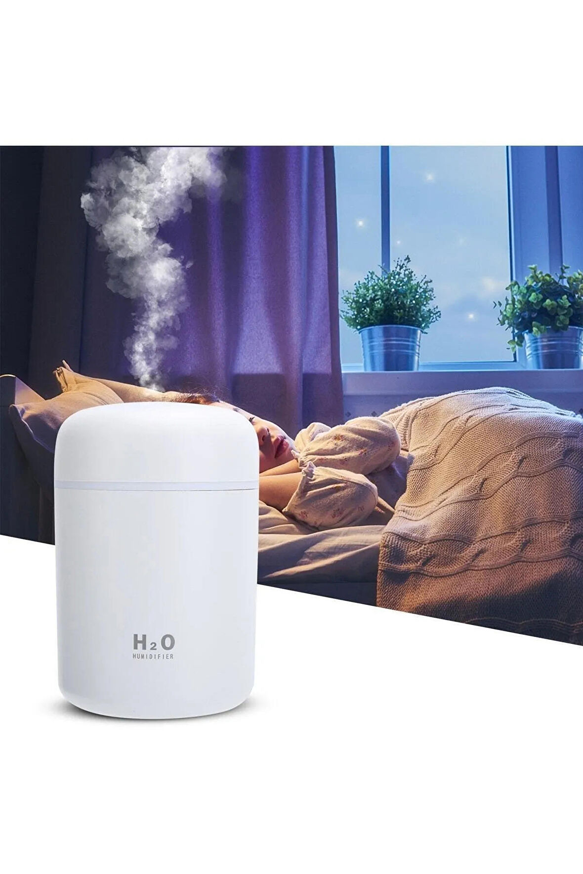 H2o Humidifier 300 Ml Işıklı Hava Nemlendirici Buhar Makinesi Ve Aroma Difüzörü