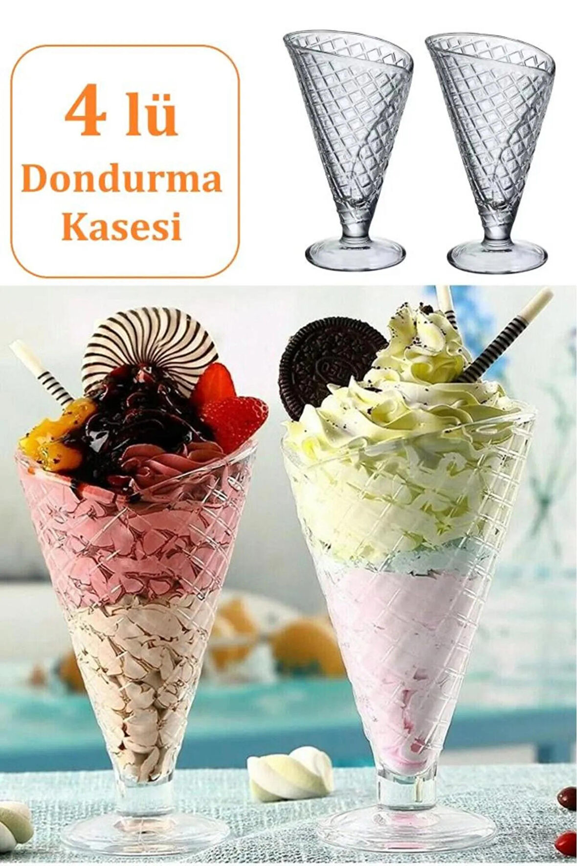 4 Adet Cornetto Dondurma Kasesi Külah Şeklinde Dondurma Kasesi 210 ml