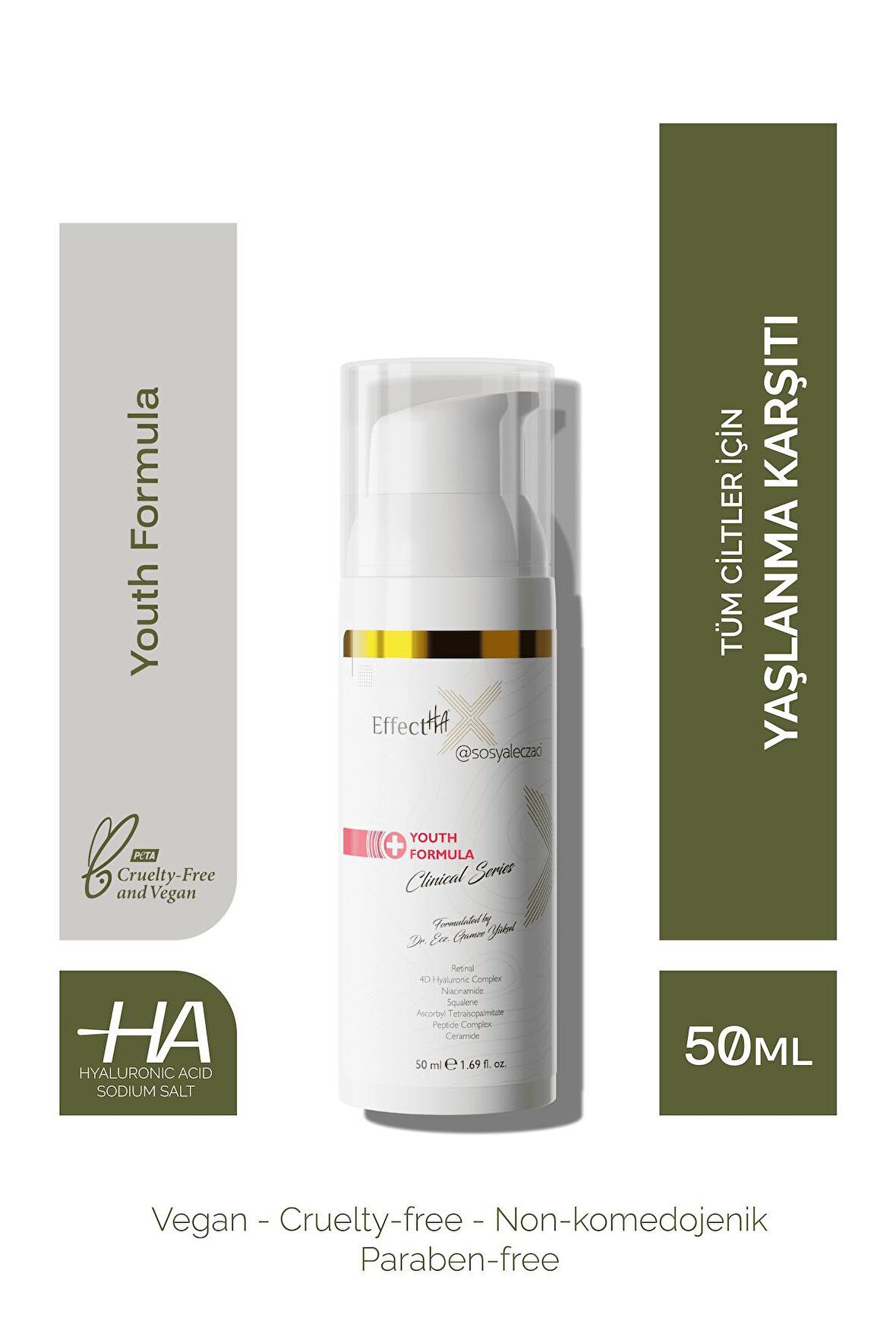 EffectHA Youth Formula Tüm Ciltler için Yaşlanma Karşıtı Gece Bakım Serumu 50ml