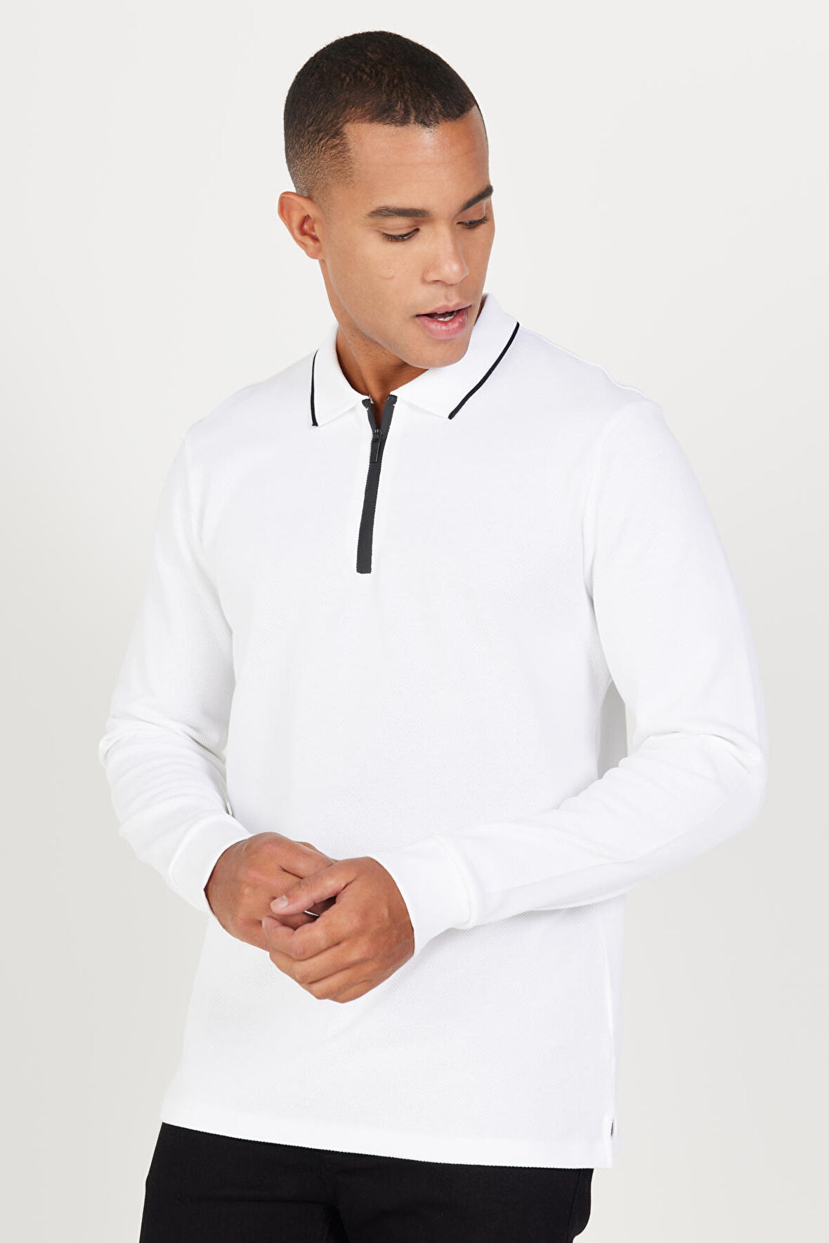 Erkek Beyaz Slim Fit Dar Kesim Polo Yaka %100 Pamuk Petekli Tişört
