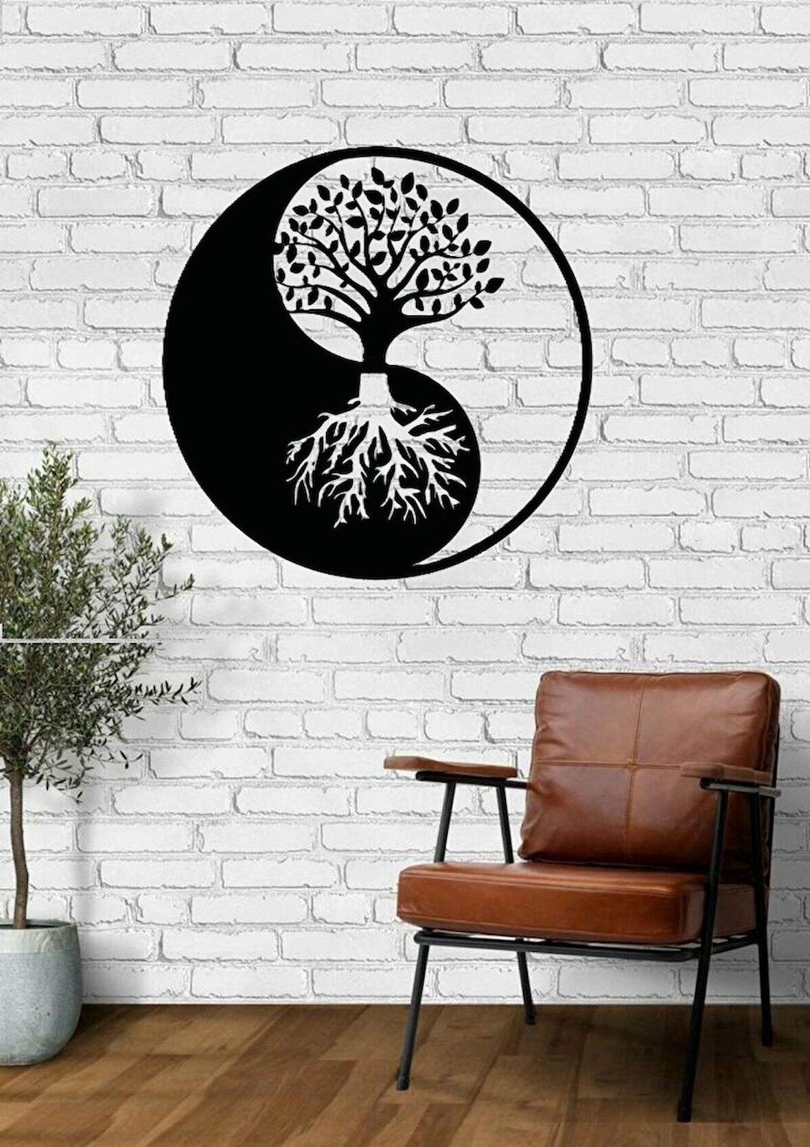 ANSAC METAL Yin Yang Doğanın Dengesi Yaşam Ağacı Metal Tablo - 65x65 cm