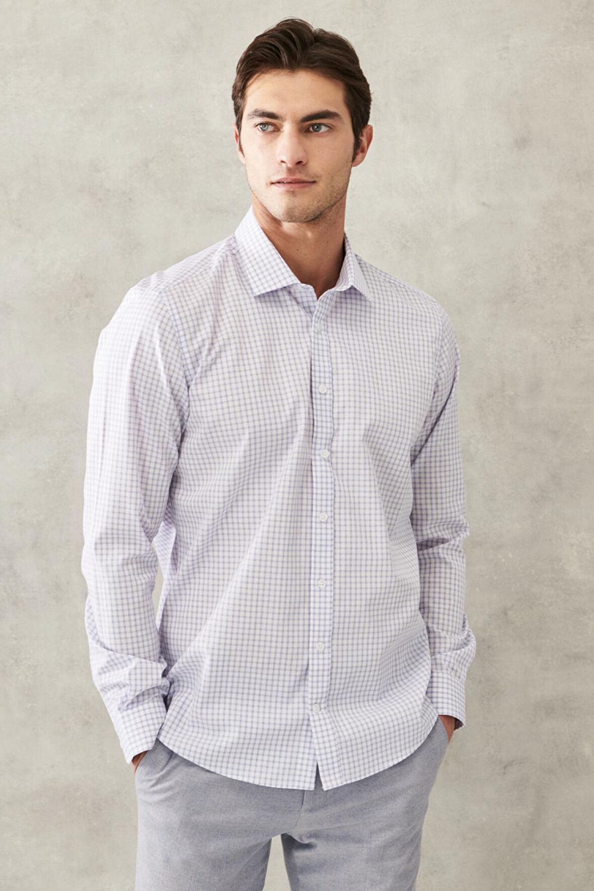Erkek Beyaz-mavi Ütü Gerektirmeyen Non-ıron Slim Fit Dar Kesim Klasik Yaka %100 Pamuk Kareli Gömlek