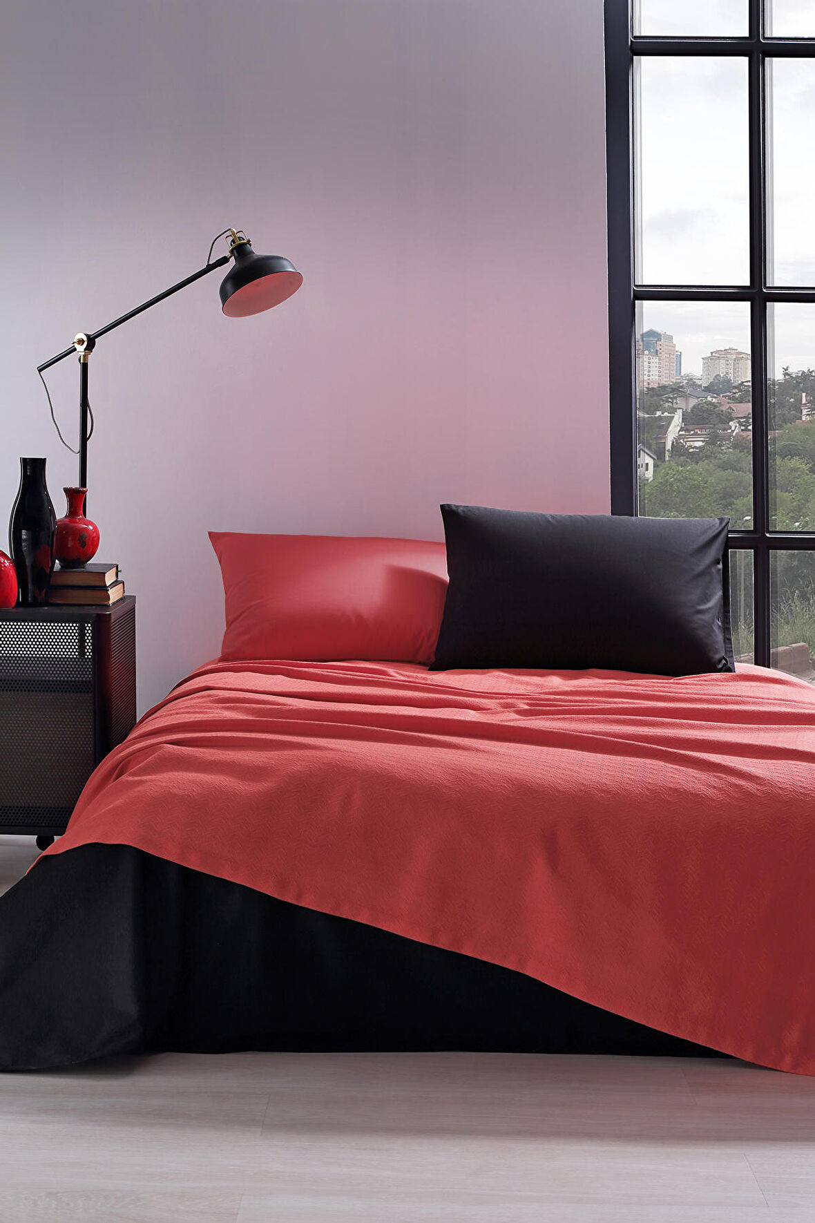 ÖZDİLEK PİKE TAKIMI COLORMİX KIRMIZI SİYAH 180x230