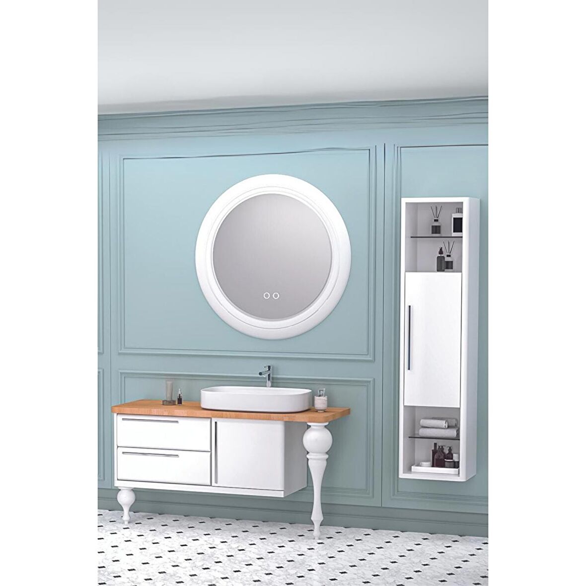 PRESTIGE 140 CM BEYAZ LAVABOLU BANYO DOLABI  BEYAZ - BOY DOLAP DAHİL