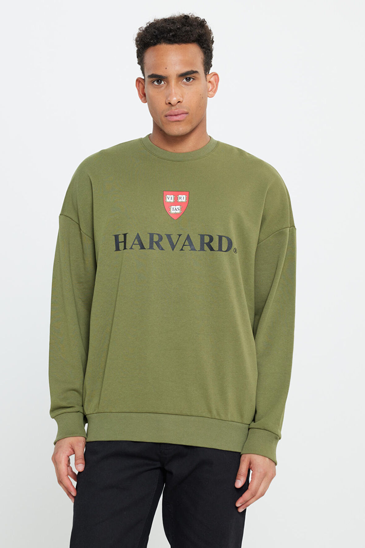 Oversize Fit Bol Kesim Harvard Lisanslı Pamuklu Bisiklet Yaka Sweatshirt
