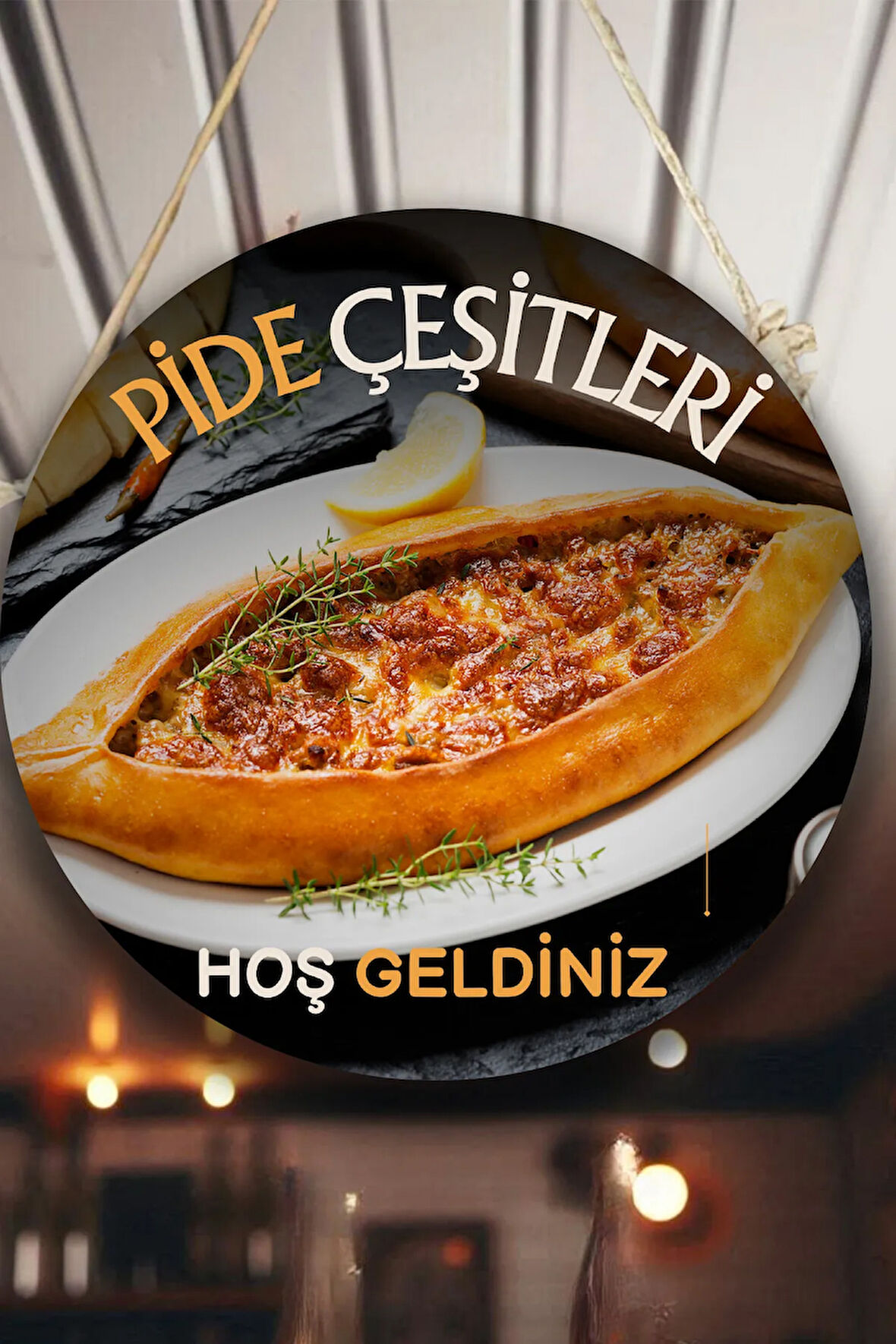 Pide Salonu için Çift Taraflı Hoş Geldiniz Karşılama Tabelası, Pide Dükkan Kapı Duvar Tablo Pano Süs
