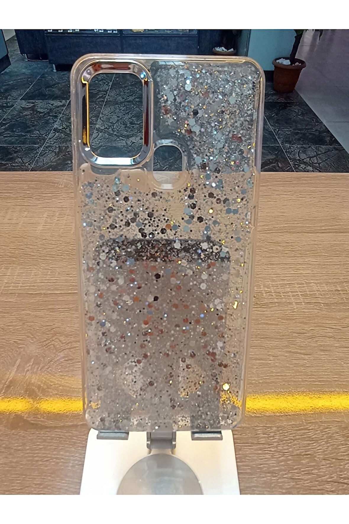 Samsung Galaxy A21S Uyumlu Simli Kamera Çerçevesi Metal Kapak Tuşları Metal Kılıf