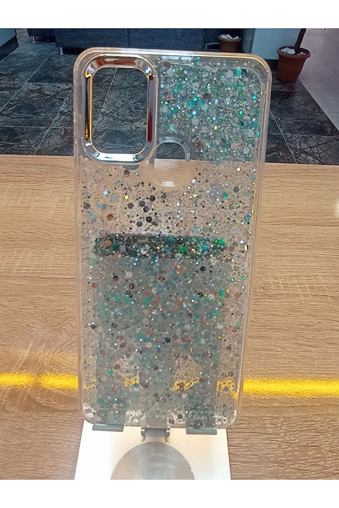 Samsung Galaxy A21S Uyumlu Simli Kamera Çerçevesi Metal Kapak Tuşları Metal Kılıf