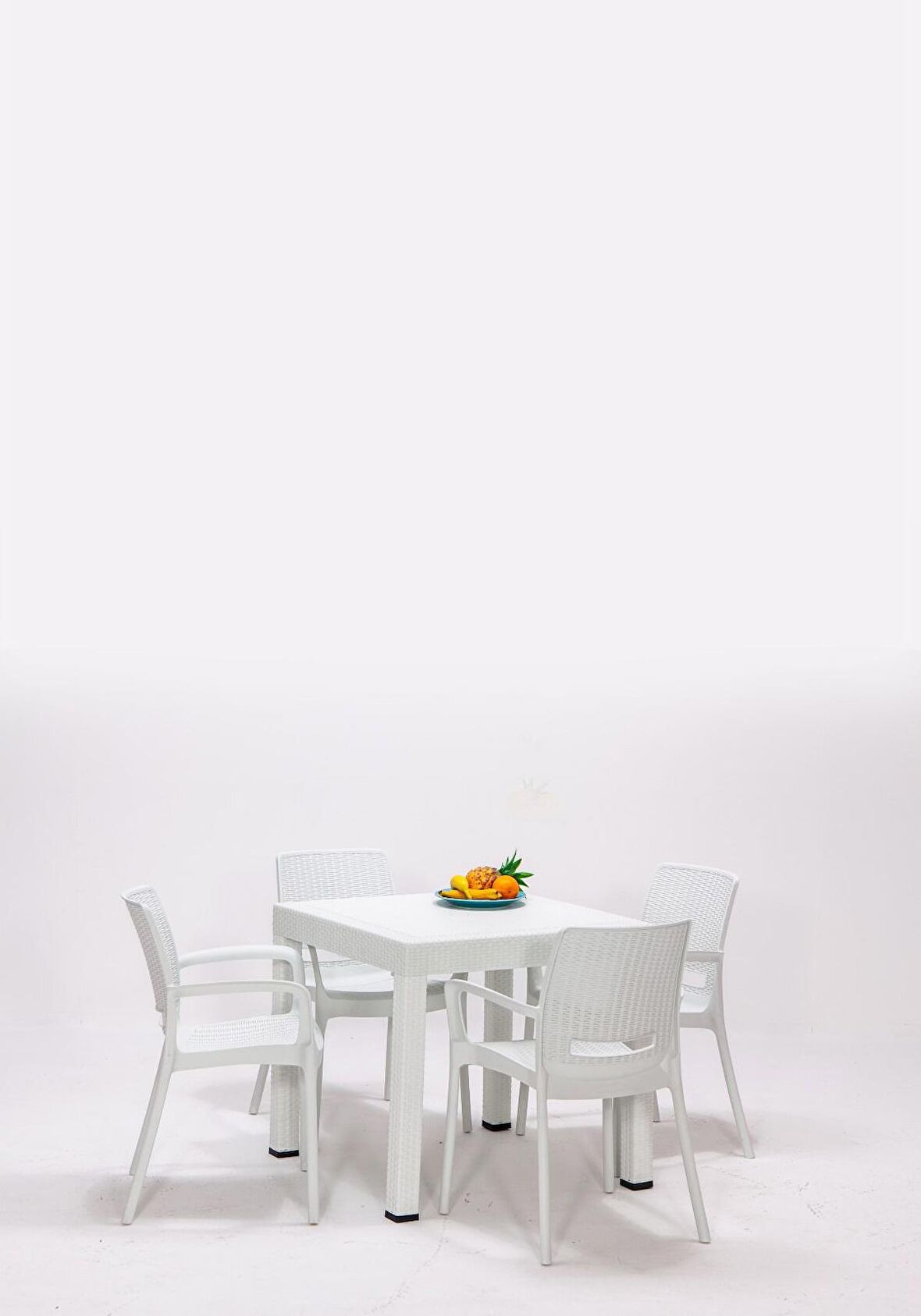 Rattan Beyaz Kollu 4 Sandalye Masa Takımı - Bahçe&Balkon&Teras