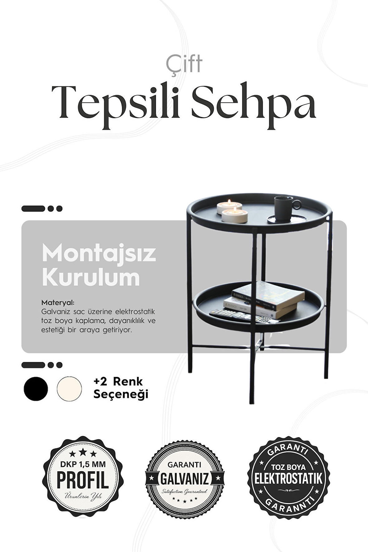 Katlanır Çift Tepsili Sehpa