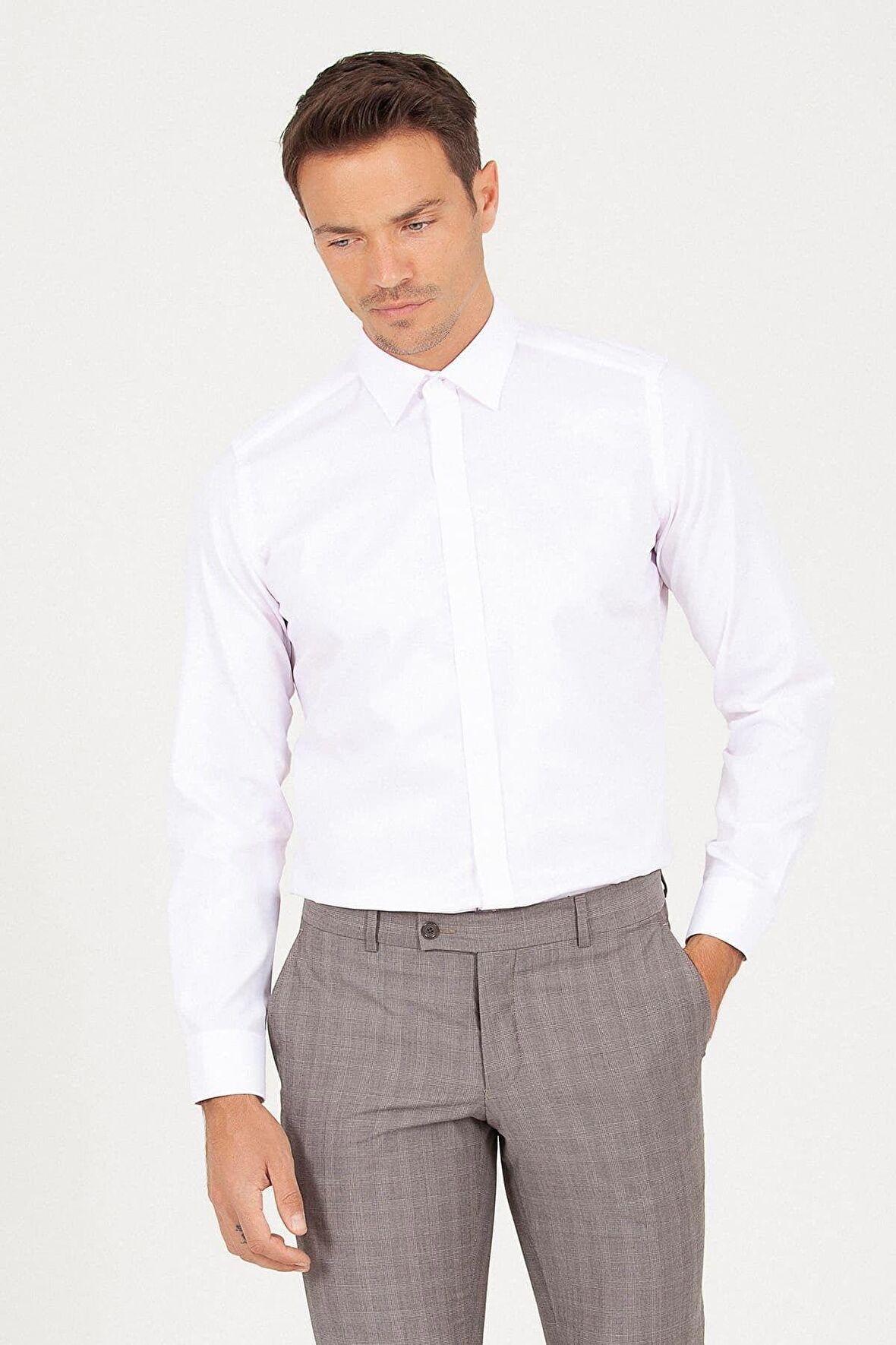Slim Fit Desenli 100% Pamuk Uzun Kol Spor Gömlek