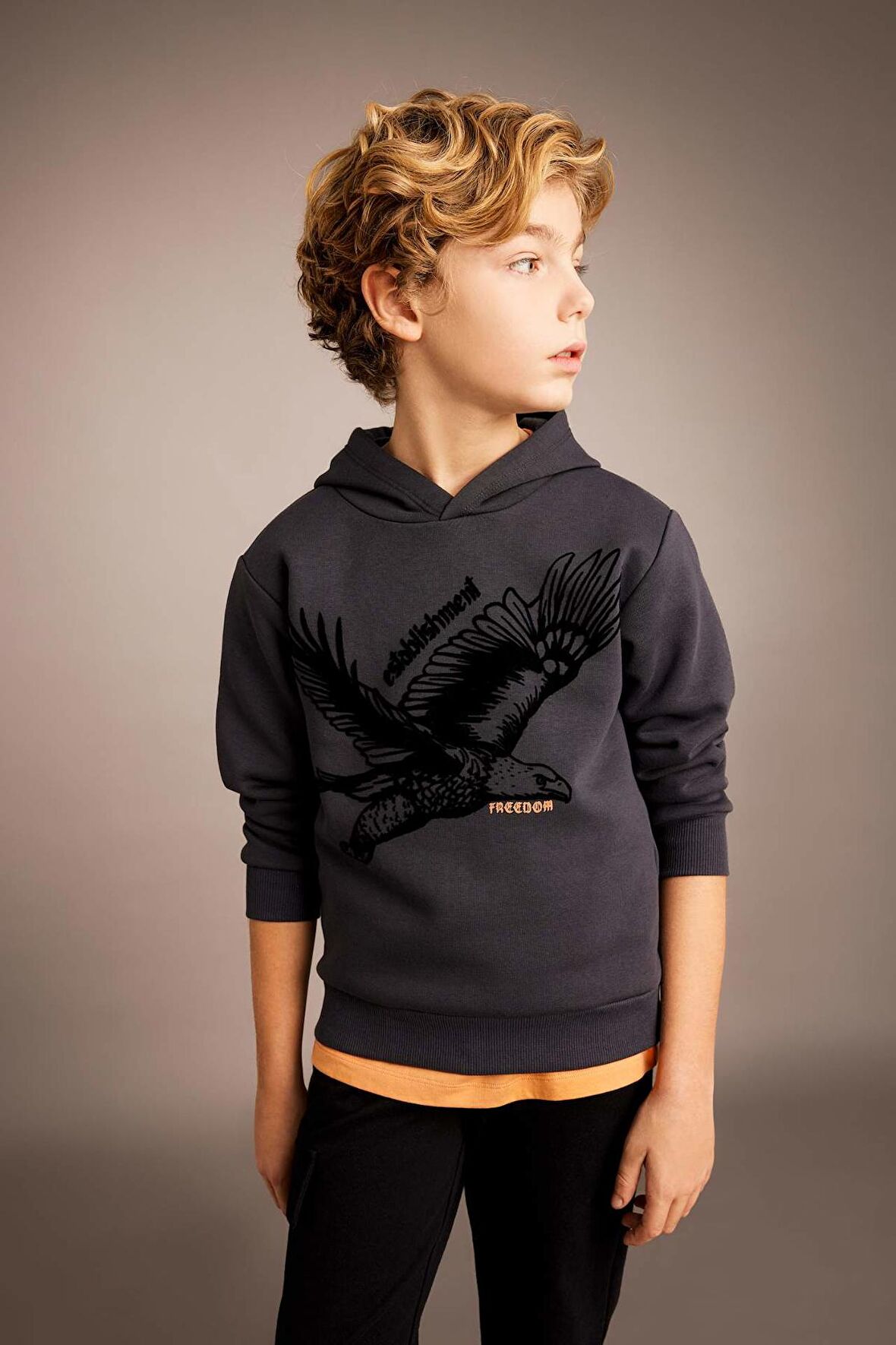 DeFacto Erkek Çocuk Baskılı Kapüşonlu Kalın Sweatshirt B6316A823CWAR31