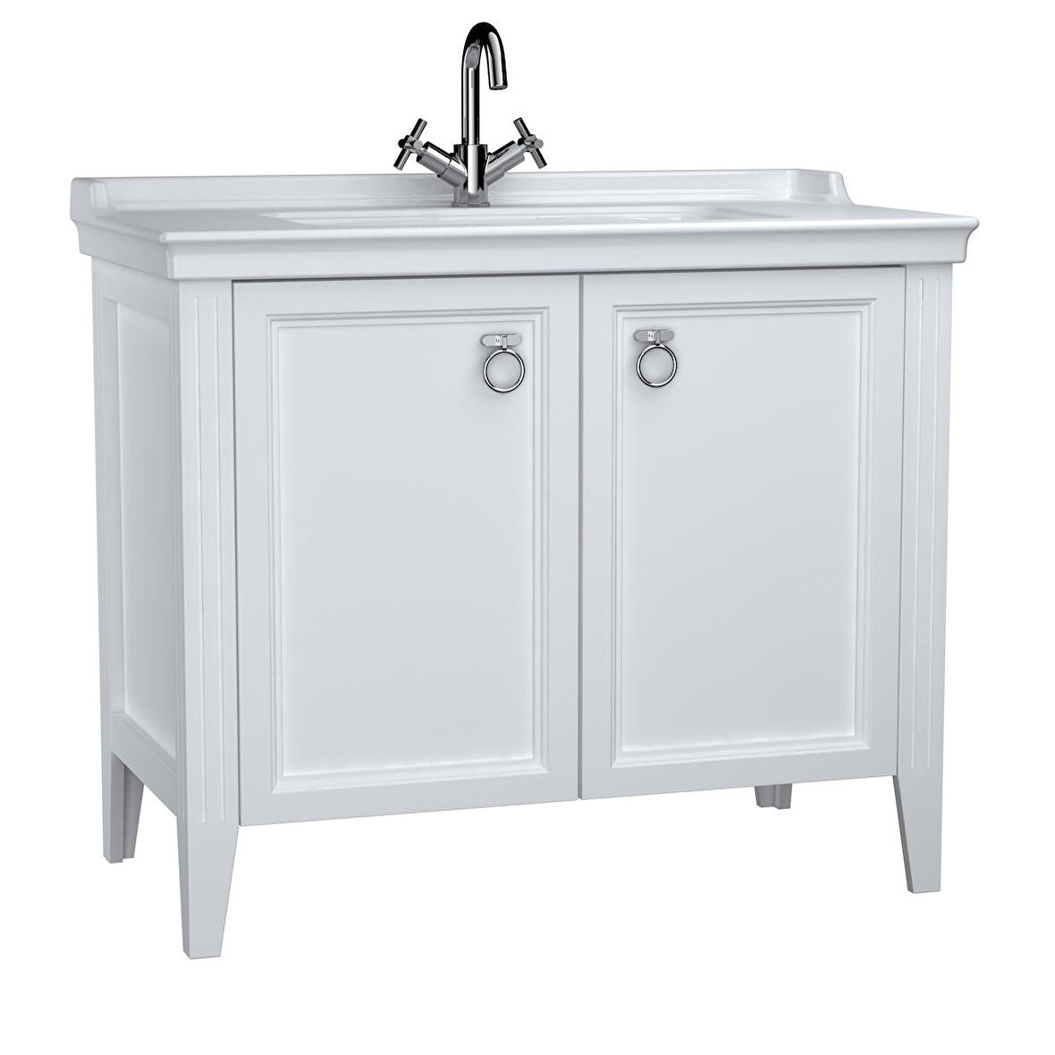 VitrA Valarte 62156 Lavabo Dolabı, Kapaklı, Etajerli Lavabolu, Krom Kulplu, 100 cm, Mat Beyaz