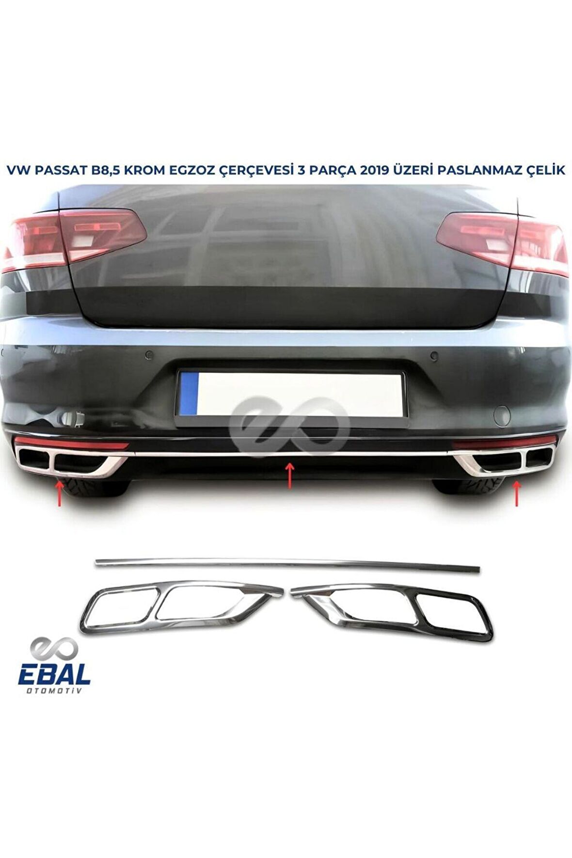 VW Passat 3C B8,5 Krom Egzoz Çerçevesi 3 prç. 2019 P.ÇELİK