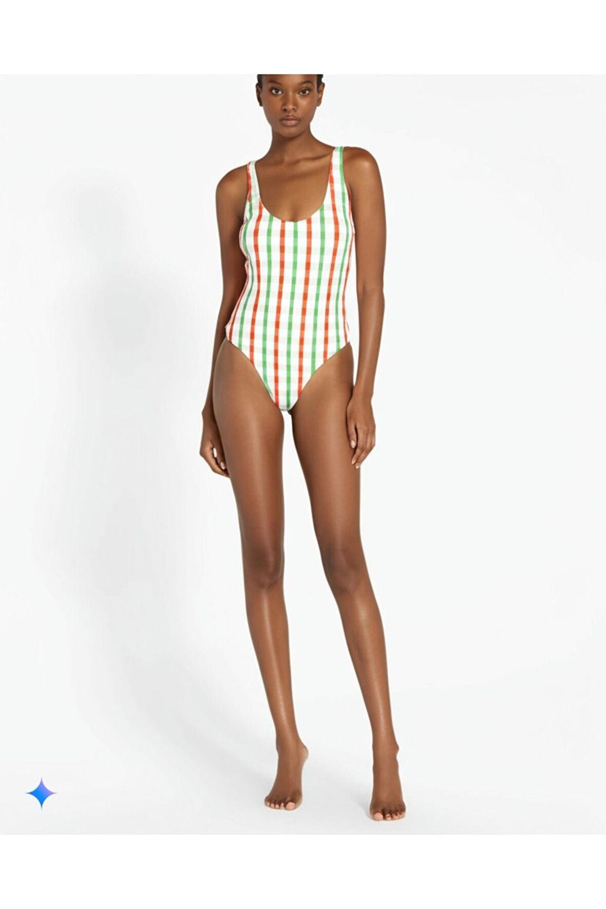 Beyaz Renkli Çubuk Çizgili DAR KALIP Mayo