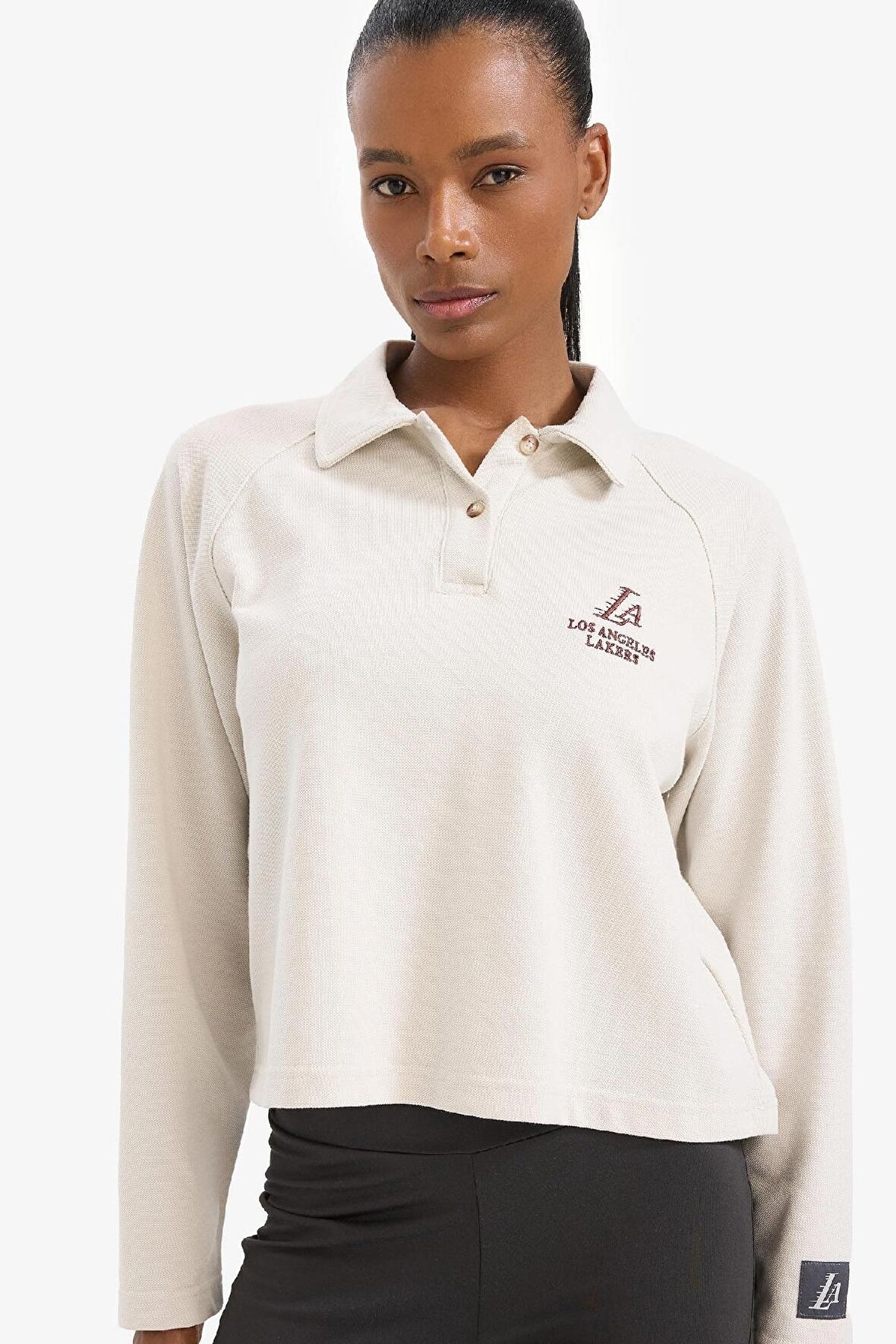 DeFactoFit NBA Los Angeles Lakers Polo Yaka Pike Sweatshirt D6152AX25SPBG745