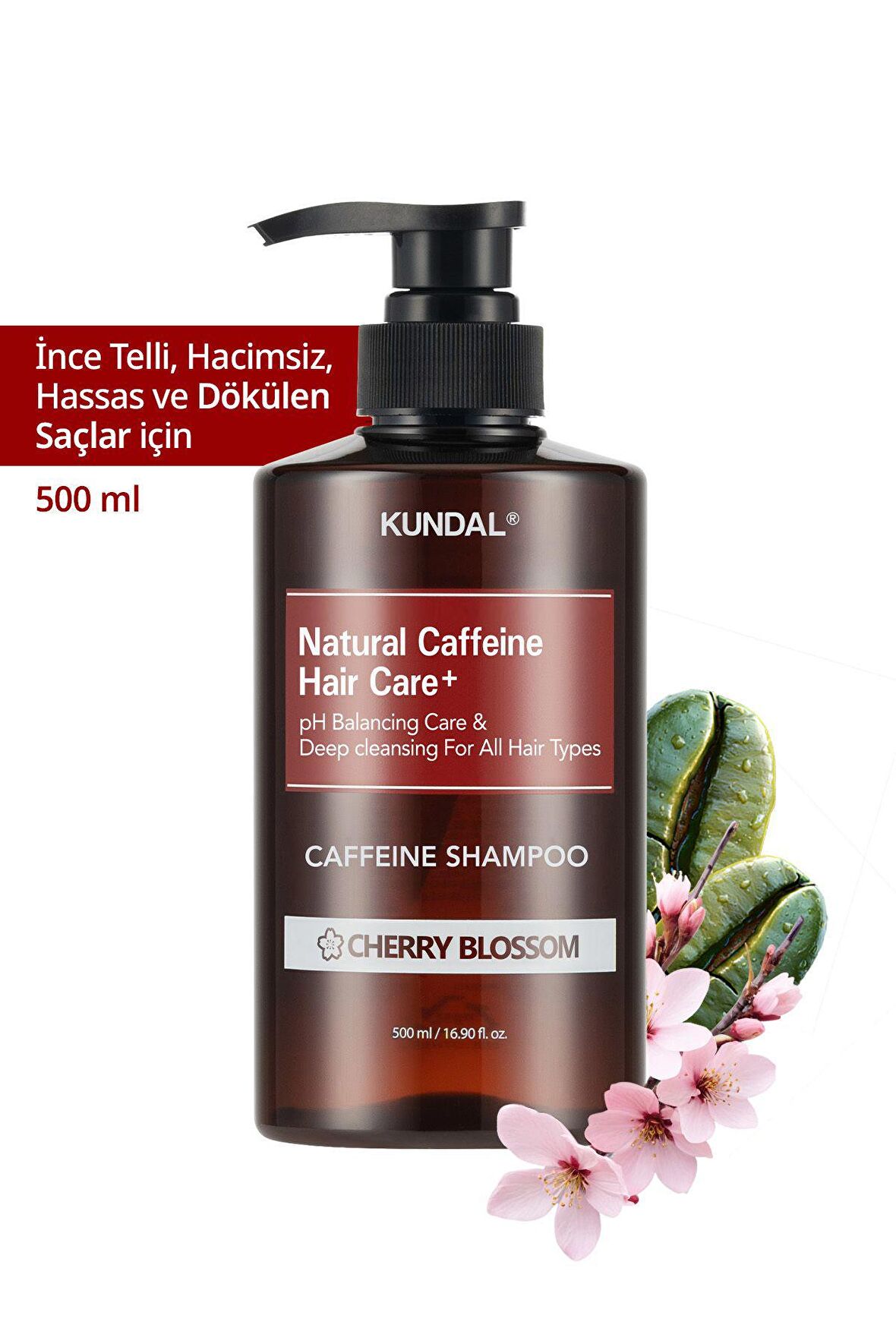 Kafein İçerikli Dökülme Karşıtı Şampuan Kundal Caffeine Shampoo 500ml (Cherry Blossom)