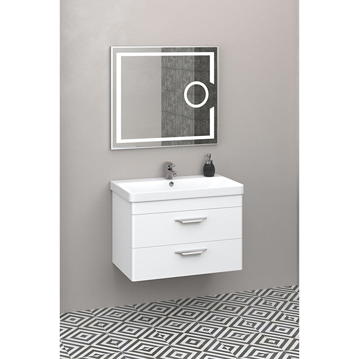 MARİA 80 CM BANYO DOLABI LED MERCEK AYNALI BEYAZ - BOY DOLAP HARİÇ