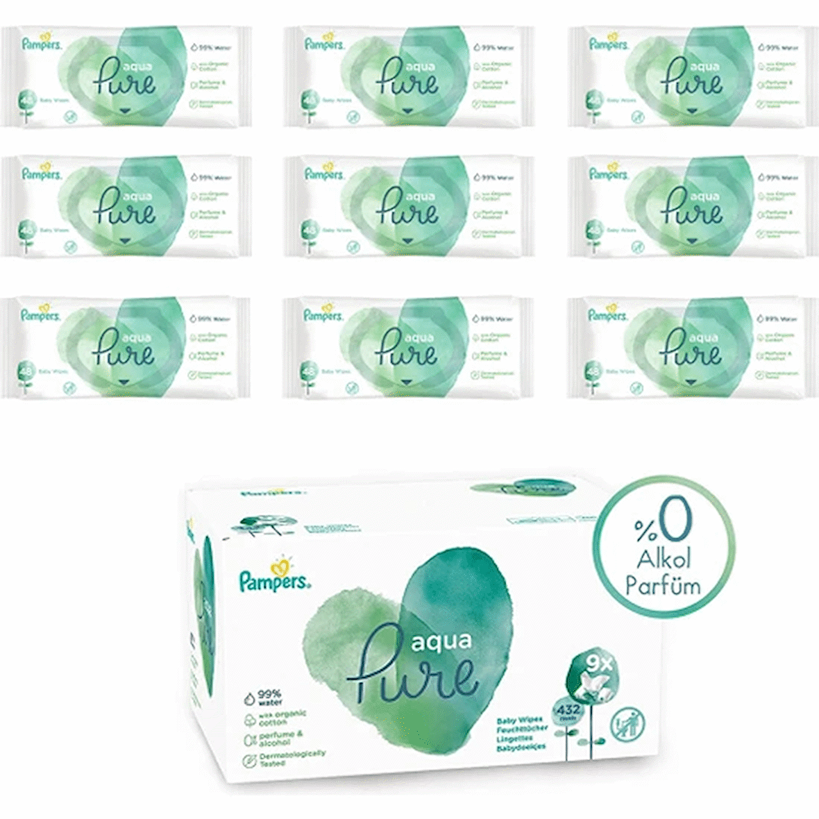 Prima Pampers Aqua Pure 48 Yaprak 9'lu Paket Islak Mendil