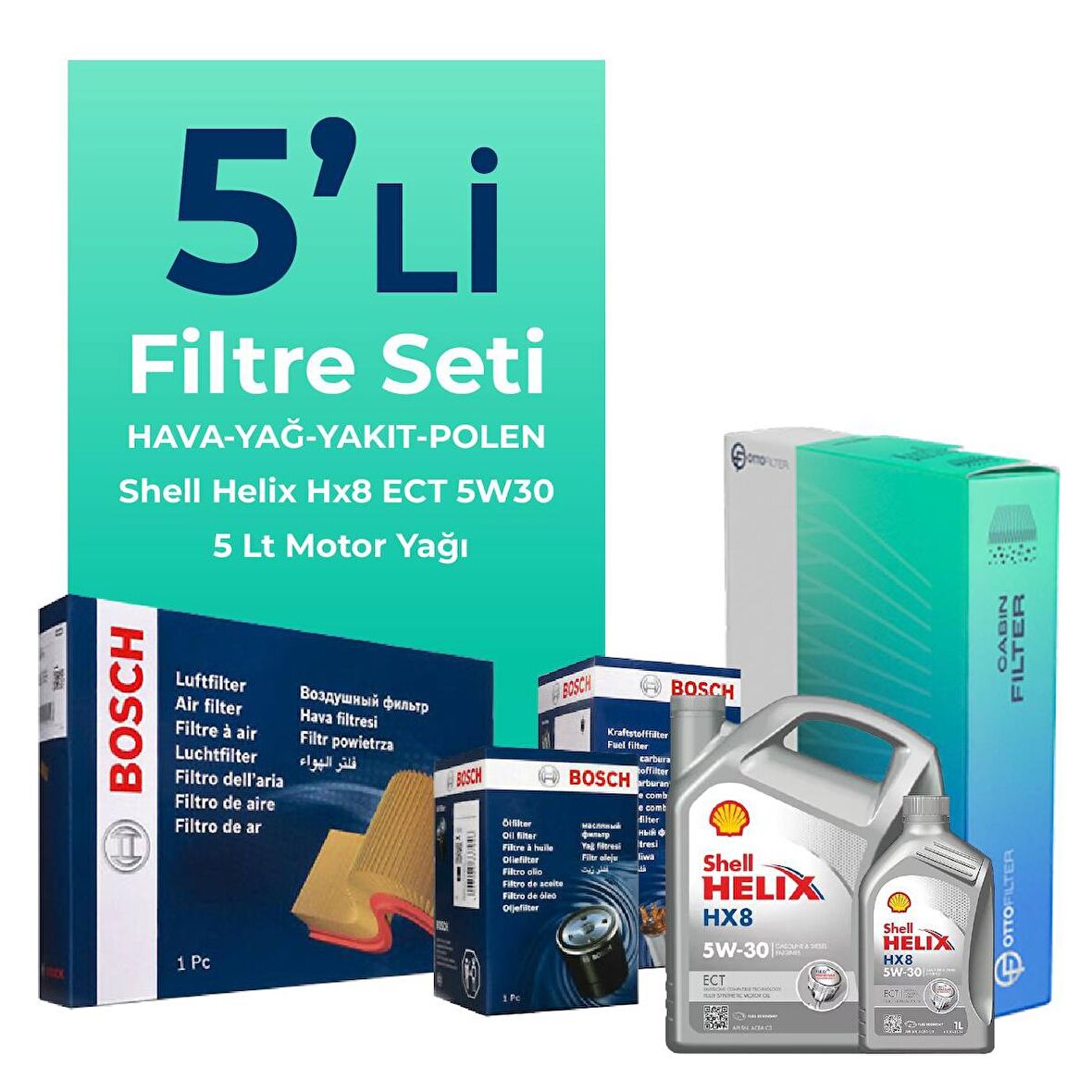 BOSCH Renault Clio 1.5 Dizel Filtre Bakım Seti Shell Motor Yağlı (2013-2019) 5 Li
